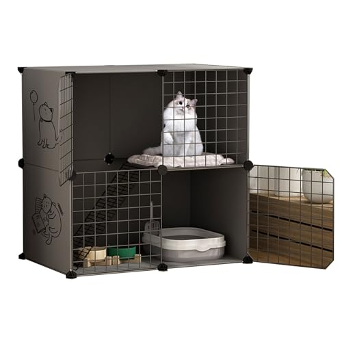 Katzenmöbel, Katzenschlafsessel, Großer Katzenlaufstall aus Metall for den Innenbereich mit 2 Etagen, halbgeschlossener Katzenzwinger, Jaula para Gatos for 1 Katze(Grey) von ENSDIEPLS