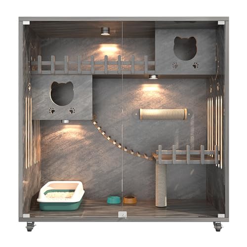 Katzenmöbel, Katzenschlafsessel, Katzenkäfig aus Holz, großer Raum mit Kratzbaum, multifunktionaler Katzenlaufstall for Hauskatzen, geschlossen for Katzen, Belüftung, Glastüren Katzenmöbel, Katzenschlafsessel, Katzenkäfig aus Holz, großer Raum mit Kratzbaum, multifunktionaler Katzenlaufstall for Hauskatzen, geschlossen for Katzen, Belüftung, Glastüren von ENSDIEPLS