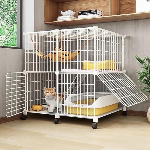 Katzenmöbel, Katzenschlafsessel, Laufstall for Katzen im Innenbereich, Gehege und Stufen, Katzenhütte aus Metall mit Universalrad for Katzen und Kleintiere(75x49x76cm) von ENSDIEPLS