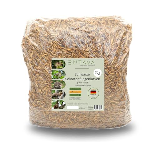 ENTAVA 5kg Soldatenfliegenlarven getrocknet in Premium-Qualität, Vogelfutter, Koifutter, Igelfutter, Eichhörnchenfutter, ganzjähriges Futter für Wildvögel von ENTAVA