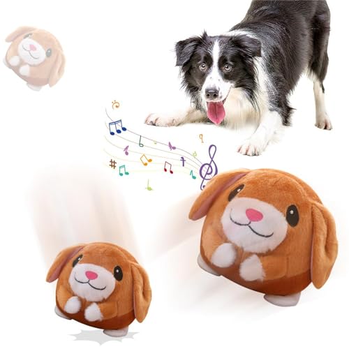 Active Moving Pet Plush Toy, 2024 New Interactive Dog Toys Talking Squeaky Moving Ball Toy, Washable Cartoon Pig Plush Sound Electronic Dog Toy, Cute Shake Bounce Toys for Dog Cats (Brown Dog) von ENTENTE