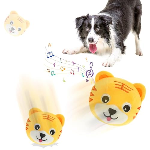 Active Moving Pet Plush Toy, 2024 New Interactive Dog Toys Talking Squeaky Moving Ball Toy, Washable Cartoon Pig Plush Sound Electronic Dog Toy, Cute Shake Bounce Toys for Dog Cats (Yellow Tiger) von ENTENTE