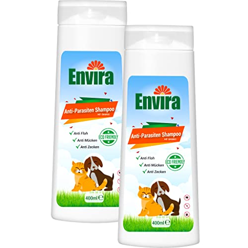 Envira Anti-Parasiten Shampoo für Hunde & Katzen, 2X 400 ml - Katzen- & Hundeshampoo gegen Zecken, Flöhe, Mücken, Juckreiz - Flohshampoo gegen Hundeflöhe von Envira
