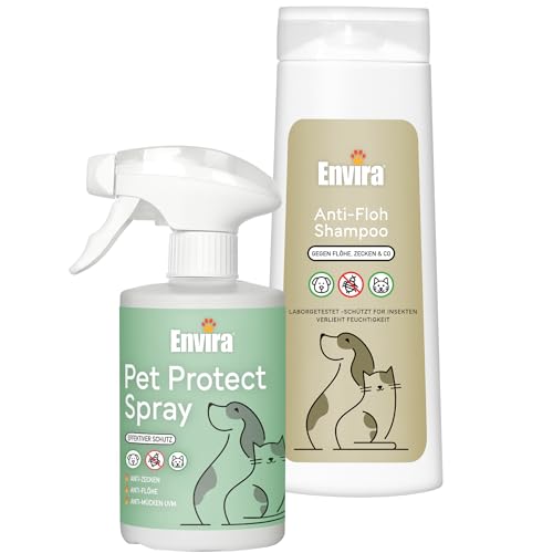 ENVIRA Anti-Parasiten-Set für Hunde & Katzen - Schutz vor Zecken, Flöhen & Larven - Inkl. 400 ml Anti-Parasiten-Shampoo & 500 ml Anti-Parasiten-Spray von Envira