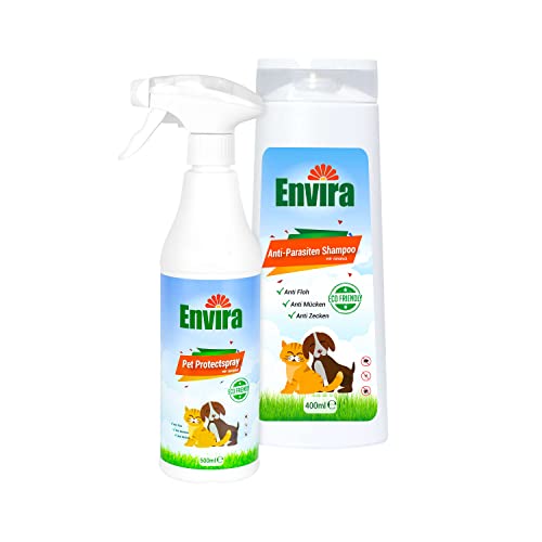 ENVIRA Anti-Parasiten-Set für Hunde & Katzen - Schutz vor Zecken, Flöhen & Larven - Inkl. 400 ml Anti-Parasiten-Shampoo & 500 ml Anti-Parasiten-Spray von Envira