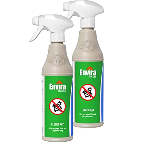 Envira Floh-Spray - Anti Flohmittel für die Wohnung 2 x 500 ml - Umgebungsspray, Mittel gegen Flöhe - Geruchlos & Auf Wasserbasis von Envira