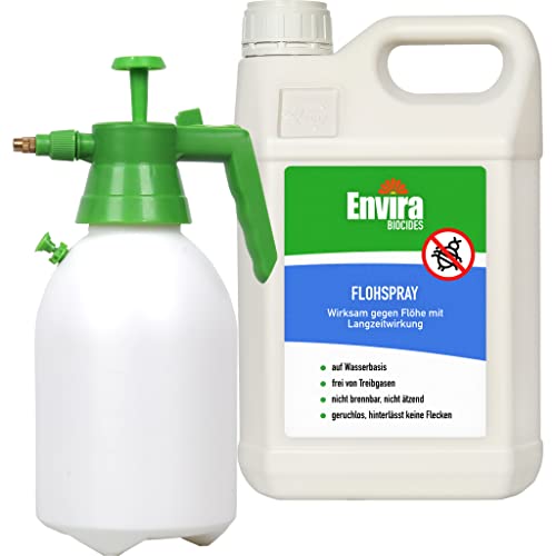 Envira Floh-Spray - Anti Flohmittel für die Wohnung 5L + 2L Drucksprüher - Umgebungsspray, Mittel gegen Flöhe - Geruchlos & Auf Wasserbasis von Envira
