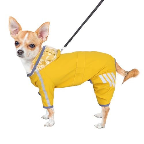 Regenmantel für kleine Hunde, wasserdicht mit Beinen, Mäntel mit Geschirrloch, reflektierende, leichte Jacke, verstellbare Passform, einfach zu tragen für kleine Rassen (M) von EOAMGO