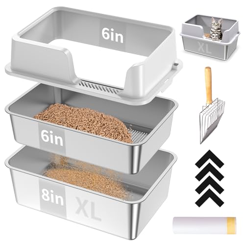 XL Edelstahl-Sieb-Katzentoilette mit Siebbox & Bodenpfanne, Sieb-Katzentoilette, hohe Seite, kein Durcheinander, Nnti-Geruch, leicht zu reinigen, Metall-Katzentoilette mit 1 Metallschaufel und 10 XL Edelstahl-Sieb-Katzentoilette mit Siebbox & Bodenpfanne, Sieb-Katzentoilette, hohe Seite, kein Durcheinander, Nnti-Geruch, leicht zu reinigen, Metall-Katzentoilette mit 1 Metallschaufel und 10 von EODO