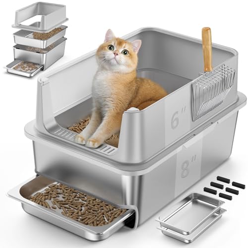 XL Katzentoilette aus Edelstahl mit Schublade zum Herausziehen von EODO