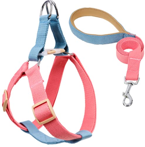 Hundegeschirr mit Leine, Verstellbare Heavy Duty No Pull Halfter Harness Har mit starkem Griff für kleine Welpen/Hunde (Pink Blau, L) von EONYUANGUO
