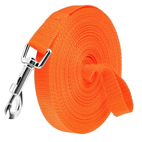 EOPUOZS Schleppleine 10m für Hunde, Ausbildungsleine für Kleine bis Große Hunde, Lange Hundeleine für Training und Outdoor, Robuste Leichte Nylon Hundeleine mit Handschlaufe und D-Karabiner (Orange) von EOPUOZS