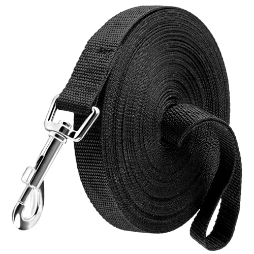 EOPUOZS Schleppleine 10m für Hunde, Ausbildungsleine für Kleine bis Große Hunde, Lange Hundeleine für Training und Outdoor, Robuste Leichte Nylon Hundeleine mit Handschlaufe und D-Karabiner (Schwarz) von EOPUOZS