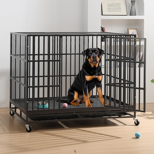 152,4 cm robuste Hundebox, ausbruchsicher, großer Hundekäfig-Zwinger für hohe Angst, faltbare Hundehütte mit abnehmbaren Tabletts und feststellbaren Rädern, Haustier-Laufstall mit Doppeltüren, Indoor von EOXNYZR