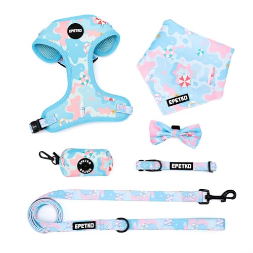 Welpengeschirr mit Leine Set, Weiches Leichtes Mesh Hundegeschirr Kleine Hunde mit Leine, Verstellbares Niedliches Blumenmuster Welpengeschirr Kleine Hunde, Geeignet für Kleine und Mittelgroße Hunde von EPETKO