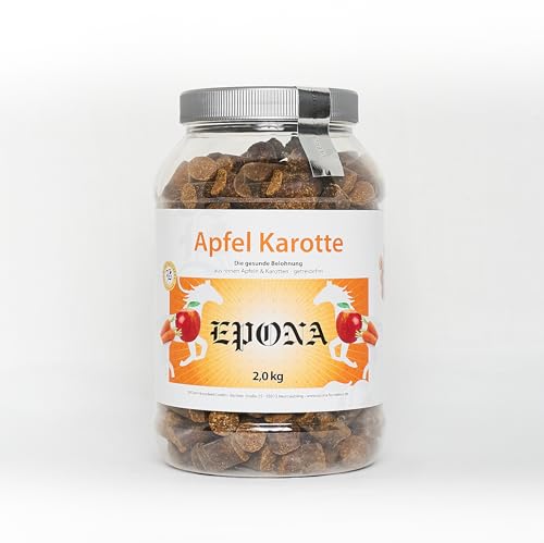 Original EPONA Apfel Karotte Leckerli Dose, speziell für Pferde, bestehen aus reinem Apfel sowie einem Anteil von 20% Karotte- sind getreidefrei und besonders lecker. von EPONA
