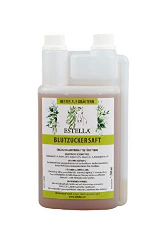 ESTELLA Blutzuckersaft (1 Liter Dosierflasche) - Blutzucker-Stoffwechsel unterstützen - Pferde mit EMS, Diabetes Typ2 oder Cushing - Hufrehe vorbeugen von ESTELLA