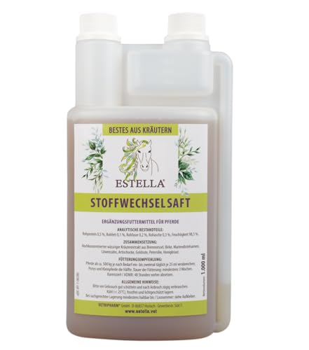 ESTELLA Stoffwechselsaft (1Liter) I Stoffwechsel Pferd, hoch konzentrierter Kräuterextrakt, Kräutersaft mit Brennnessel, unterstützt die Niere und Leber des Pferdes von ESTELLA