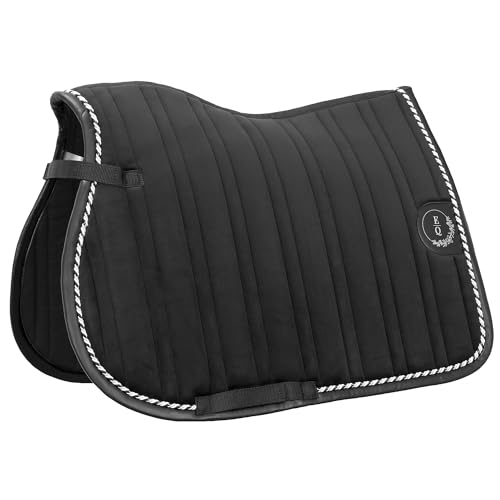 EQUESTRIAN QUEEN Schabracke für Pferde – Satteldecke Dressur & Vielseitigkeit – atmungsaktiv mit Mesh – Elegante Kunstleder-Verzierung – hochwertige Passform & Komfort (Schwarz, Vielseitigkeit) von EQUESTRIAN QUEEN