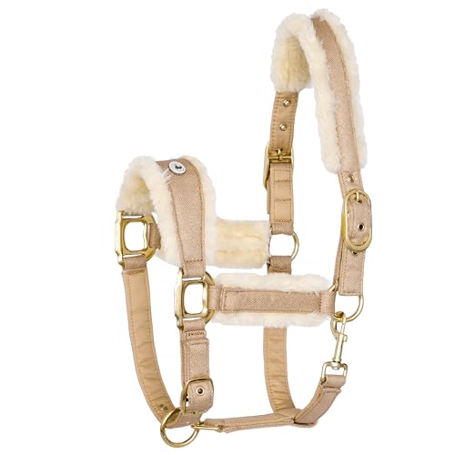 EQUESTRIAN QUEEN Glitzer Mesh Kopfgeschirr – Verstellbares Halfter für Pferde mit Fauxfur Polsterung – Komfortabel, Atmungsaktiv & Stilvoll - Rotterdam (Beige, Cob (Vollblut)) von EQUESTRIAN QUEEN