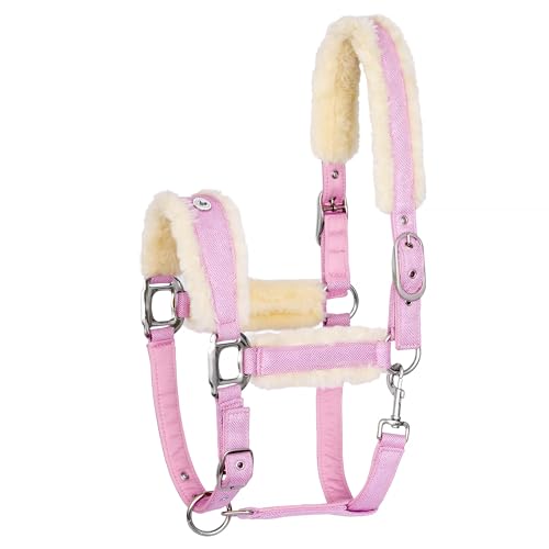 EQUESTRIAN QUEEN Glitzer Mesh Kopfgeschirr – Verstellbares Halfter für Pferde mit Fauxfur Polsterung – Komfortabel, Atmungsaktiv & Stilvoll - Rotterdam (Rosa, Full (Warmblut)) von EQUESTRIAN QUEEN