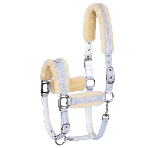 EQUESTRIAN QUEEN Glitzer Mesh Kopfgeschirr – Verstellbares Halfter für Pferde mit Fauxfur Polsterung – Komfortabel, Atmungsaktiv & Stilvoll - Rotterdam (Weiß, Pony) von EQUESTRIAN QUEEN