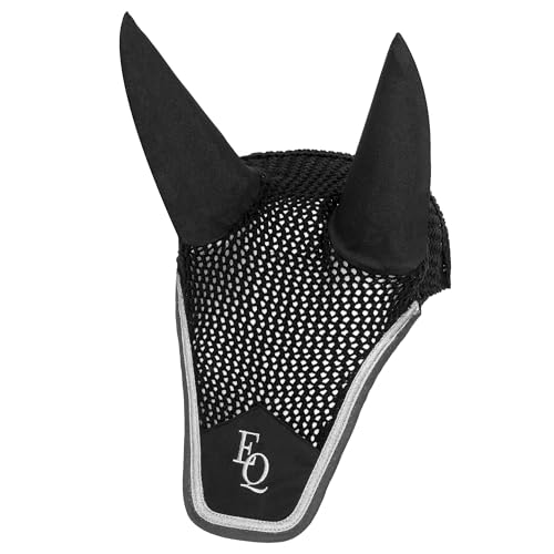EQUESTRIAN QUEEN Pferdeohrenhaube – Handgehäkelte Fliegenhaube aus Baumwolle mit elastischen Ohren, stilvolles Design, waschbar, Größe Full - Riga 24AW (Schwarz, Full (Wamblut)) von EQUESTRIAN QUEEN