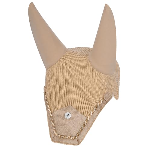 EQUESTRIAN QUEEN Rotterdam 25SS – Elegante Fliegenhaube für Pferde mit Ohrenschutz, UV-Schutz, atmungsaktivem Mesh und Glitzerdetails – Ideal für Turnier und Training (Beige, Full (Warmblut)) von EQUESTRIAN QUEEN
