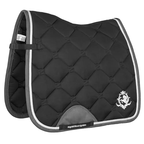EQUESTRIAN QUEEN Schabracke – atmungsaktive & stoßdämpfende Satteldecke für Dressur & Vielseitigkeit – elegant gesteppt, pflegeleicht, Größe Full - Riga 24AW (Schwarz, Dressur) von EQUESTRIAN QUEEN
