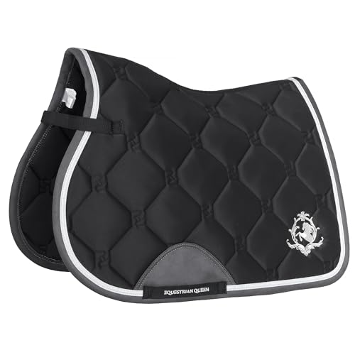 EQUESTRIAN QUEEN Schabracke – atmungsaktive & stoßdämpfende Satteldecke für Dressur & Vielseitigkeit – elegant gesteppt, pflegeleicht, Größe Full - Riga 24AW (Schwarz, Vielseitigkeit) von EQUESTRIAN QUEEN