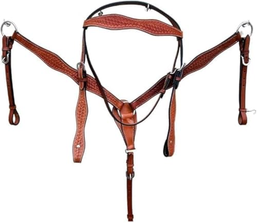 EQUIEMPRESS Western-Leder-Set mit handgefertigtem Kopfstück und Vorderzeug mit Zügeln. /Size-Full,Cob,Pony AZ-08 (Pony) von EQUIEMPRESS