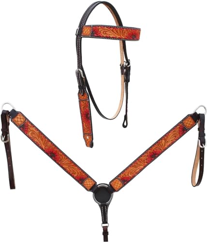 EQUIEMPRESS Western-Leder-Set mit handgefertigtem Kopfstück und Vorderzeug mit Zügeln. /Size-Full,Cob,Pony AZ-25 (Ful) von EQUIEMPRESS