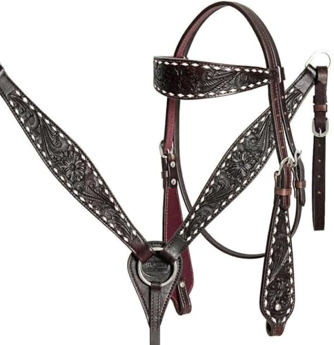 EQUIEMPRESS Western-Leder-Set mit handgefertigtem Kopfstück und Vorderzeug mit Zügeln. /Size-Full,Cob,Pony AZ-29 (Cob) von EQUIEMPRESS
