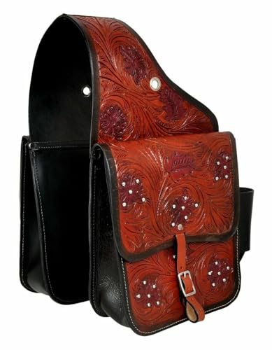EQUIGEAR Western-Leder-Satteltasche für Pferde | Reitvergnügen Wanderritt geeignet für Reiten und Fassrennen | Satteltasche mit verstellbarem Riemen GRÖSSE: 10"X10"X3" AS-05 von EQUIGEAR