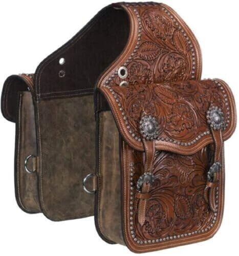 EQUIGEAR Western-Leder-Satteltasche für Pferde | Reitvergnügen Wanderritt geeignet für Reiten und Fassrennen | Satteltasche mit verstellbarem Riemen GRÖSSE: 10"X10"X3" AS-07 von EQUIGEAR
