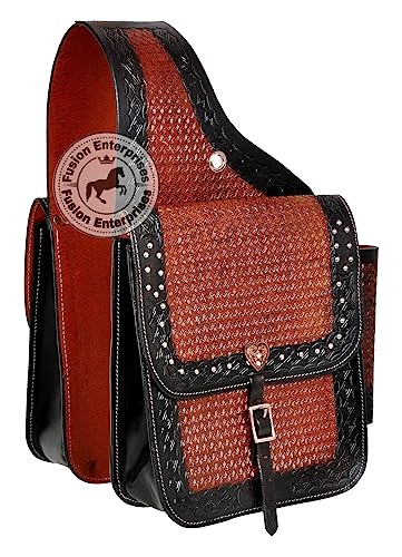 EQUIGEAR Western-Leder-Satteltasche für Pferde | Reitvergnügen Wanderritt geeignet für Reiten und Fassrennen | Satteltasche mit verstellbarem Riemen GRÖSSE: 10"X10"X3" AS-86 von EQUIGEAR