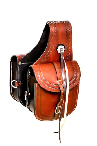 EQUIGEAR Western-Leder-Satteltasche für Pferde | Reitvergnügen Wanderritt geeignet für Reiten und Fassrennen | Satteltasche mit verstellbarem Riemen GRÖSSE: 10"X10"X3" SA-52 von EQUIGEAR
