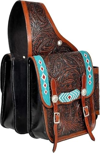 EQUIGEAR Western-Leder-Satteltasche für Pferde | Reitvergnügen Wanderritt geeignet für Reiten und Fassrennen | Satteltasche mit verstellbarem Riemen GRÖSSE: 10"X10"X3" SA-84 von EQUIGEAR
