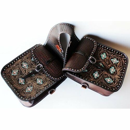 EQUIGEAR Western-Leder-Satteltasche für Pferde | Reitvergnügen Wanderritt geeignet für Reiten und Fassrennen | Satteltasche mit verstellbarem Riemen GRÖSSE: 10"X10"X3" SA-85 von EQUIGEAR