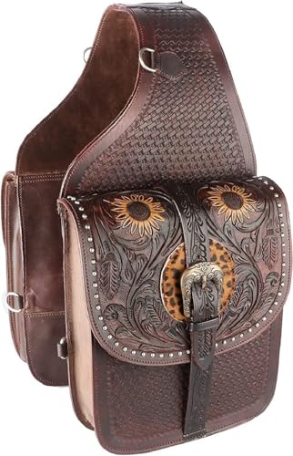 EQUIGEAR Western-Leder-Satteltasche für Pferde | Reitvergnügen Wanderritt geeignet für Reiten und Fassrennen | Satteltasche mit verstellbarem Riemen GRÖSSE: 10"X10"X3" SA-90 von EQUIGEAR