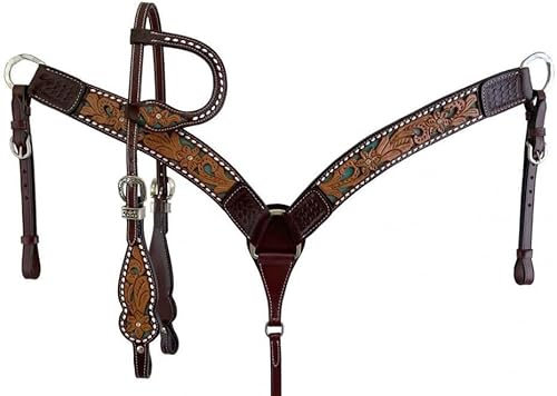 EQUIGEAR Western-Leder-Set mit handgefertigtem Kopfstück und Vorderzeug mit Zügeln. /Size-Full,Cob,Pony AO-0069 (Cob) von EQUIGEAR