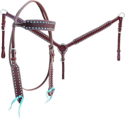 EQUIGEAR Western-Leder-Set mit handgefertigtem Kopfstück und Vorderzeug mit Zügeln. /Size-Full,Cob,Pony AO-0073 (Full) von EQUIGEAR