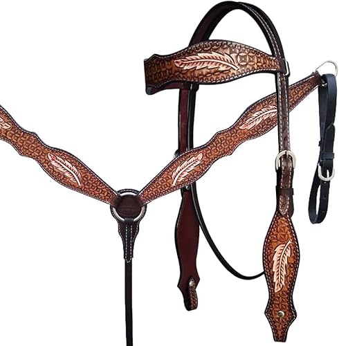 EQUIGEAR Western-Leder-Set mit handgefertigtem Kopfstück und Vorderzeug mit Zügeln. /Size-Full,Cob,Pony AO-0075 (Cob) von EQUIGEAR