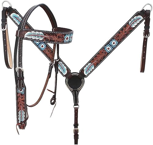 EQUIGEAR Western-Leder-Set mit handgefertigtem Kopfstück und Vorderzeug mit Zügeln. /Size-Full,Cob,Pony AO-0081 (Cob) von EQUIGEAR