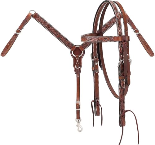 EQUIGEAR Western-Leder-Set mit handgefertigtem Kopfstück und Vorderzeug mit Zügeln. /Size-Full,Cob,Pony AO-0091 (Full) von EQUIGEAR