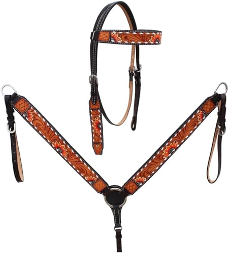 EQUIGEAR Western-Leder-Set mit handgefertigtem Kopfstück und Vorderzeug mit Zügeln. /Size-Full,Cob,Pony AV-01 (Cob) von EQUIGEAR