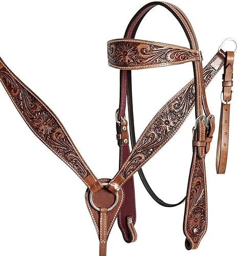 EQUIGEAR Western-Leder-Set mit handgefertigtem Kopfstück und Vorderzeug mit Zügeln. /Size-Full,Cob,Pony AV-02 (Cob) von EQUIGEAR