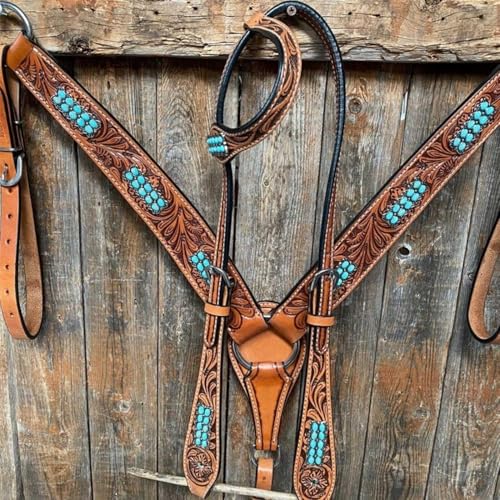 EQUIGEAR Western-Leder-Set mit handgefertigtem Kopfstück und Vorderzeug mit Zügeln. /Size-Full,Cob,Pony AV-035 (Cob) von EQUIGEAR