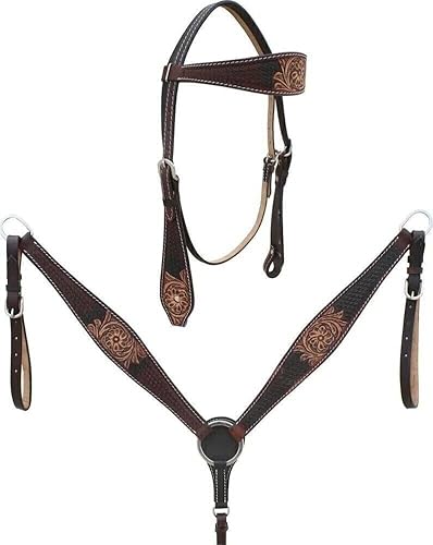 EQUIGEAR Western-Leder-Set mit handgefertigtem Kopfstück und Vorderzeug mit Zügeln. /Size-Full,Cob,Pony AV-05 (Cob) von EQUIGEAR