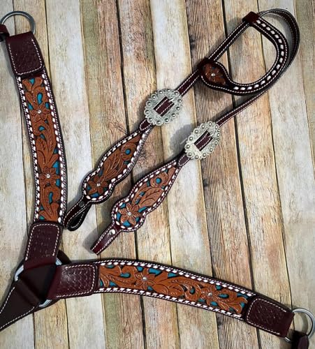 EQUIGEAR Western-Leder-Set mit handgefertigtem Kopfstück und Vorderzeug mit Zügeln. /Size-Full,Cob,Pony AV-09 (Cob) von EQUIGEAR